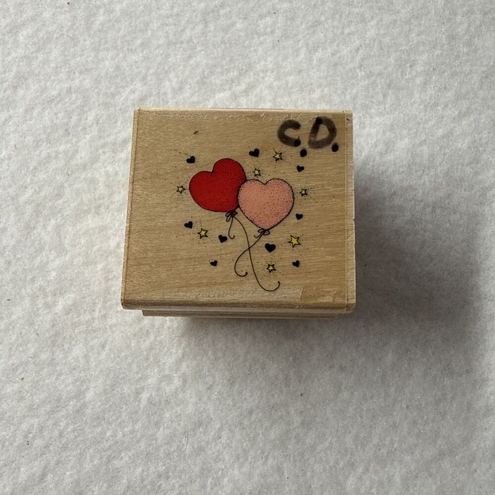 Hero Arts B233 Tiny Heart Balloons Rubber Stamp Vintage 1990 Wood Mount 1.5"